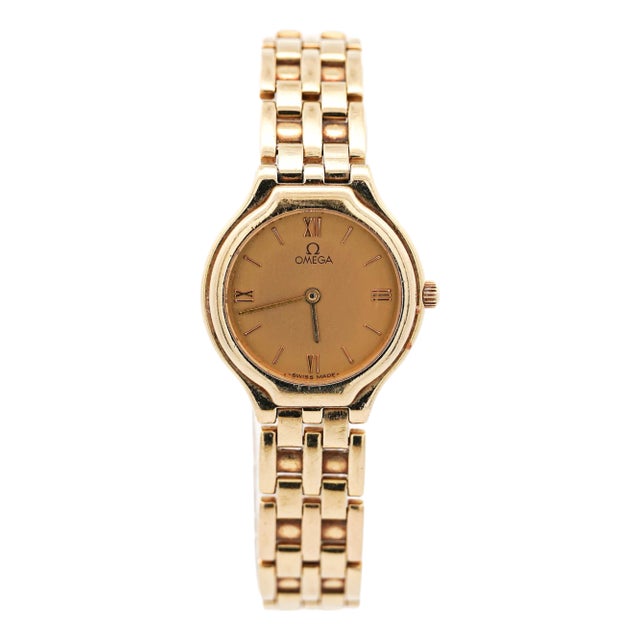 1990s Vintage Omega Deville 18k Gold Classic Watch With Box & Papers For Sale