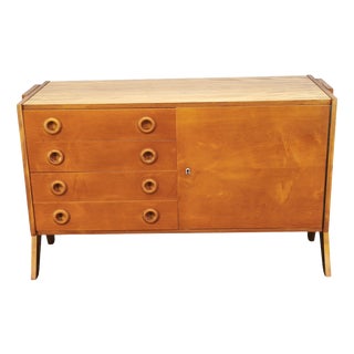 Czechoslovak Maple Sideboard with Drawers and Cabinet, 1960s For Sale