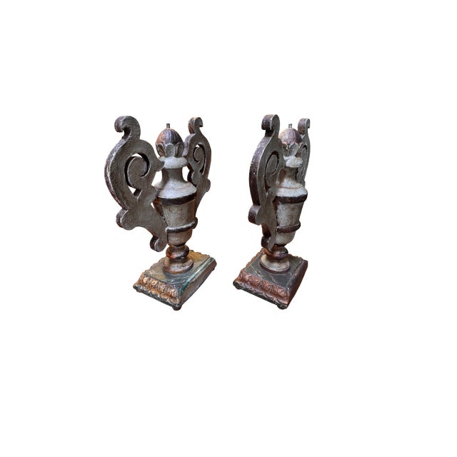 Mid 19th Century Pair of Antique Italian Wood Urns For Sale - Image 5 of 10