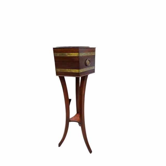 Mid Century Butler Furniture Plant Stand With Knocker Handles and Liner Liner For Sale - Image 4 of 8