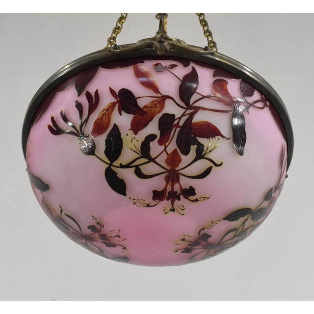 Galle French Art Deco Cameo Glass Bowl Pendant Light 1920s For Sale - Image 9 of 17