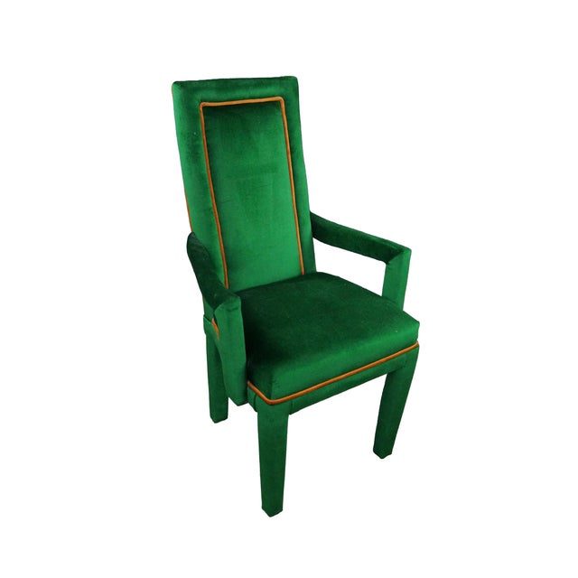 Mid-Century Modern 8 Mid 20th Century Hollywood Regency Green Velvet Parsons Style Dining Chairs After Milo Baughman For Sale - Image 3 of 18