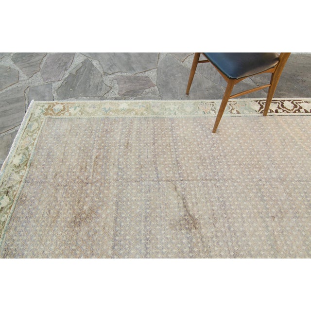 1950s 1950s Neutral Wool Pile Hand-Knotted Rug - 4’7” X 7’4” For Sale - Image 5 of 11