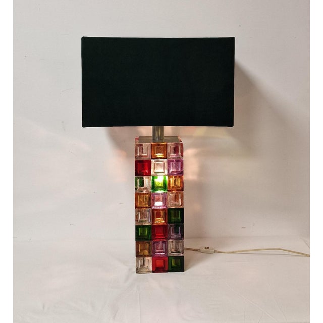 Mid-Century Modern Table Lamp with Multi-Colored Glass Cubes Base, 1970s For Sale - Image 3 of 14