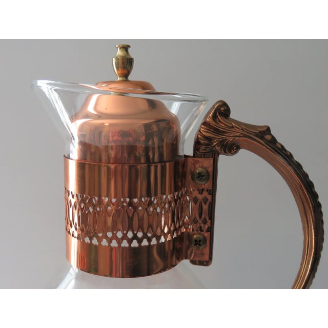 Late 20th Century Vintage Princess House Copper Coffee Tea Pot Carafe Warming Stand With Lid For Sale - Image 5 of 12