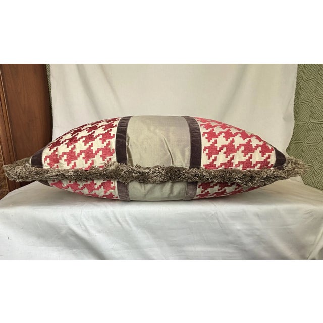 Textile Pillow of Osborne & Little Tan + Cream Silk With Red Houndstooth Embroidery For Sale - Image 7 of 7