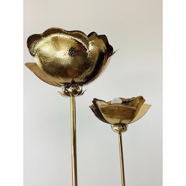Brass Vintage 1980s Tommaso Brass Double Lotus Floor Lamp by Tommaso Barbi For Sale - Image 8 of 13