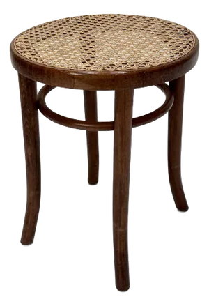 Traditional Bentwood Stool with Hand-Woven Rattan Seat, Austria, 1930s