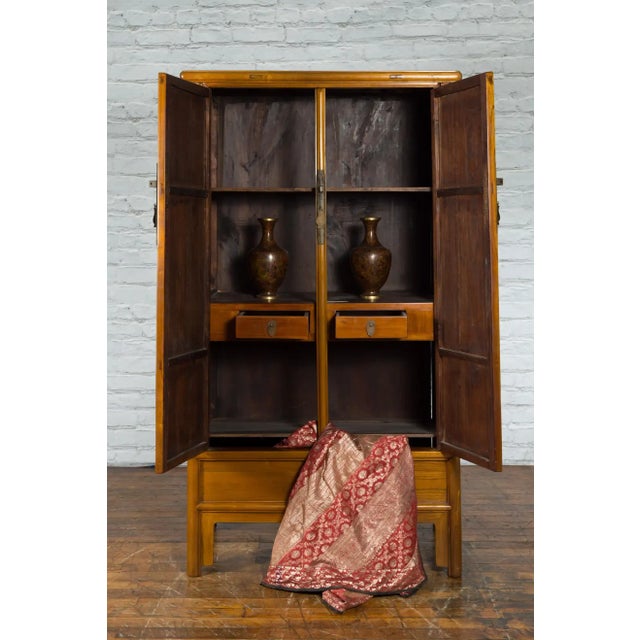 Brown Chinese Qing Dynasty 19th Century Elmwood Noodle Cabinet with Hidden Drawers For Sale - Image 8 of 13