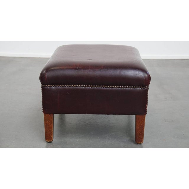 1990s Bordeaux Cowhide Leather Ottoman For Sale - Image 5 of 12