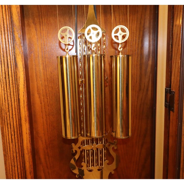1990s 1990s Howard Miller Oak Grandfather Clock With Kieninger Triple Chime Movement and Moon Dial For Sale - Image 5 of 18
