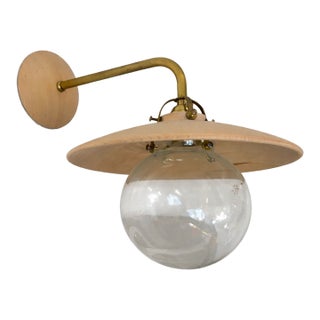 Mid-Century Modern Wood Shade Wall Sconce With Glass Globe For Sale