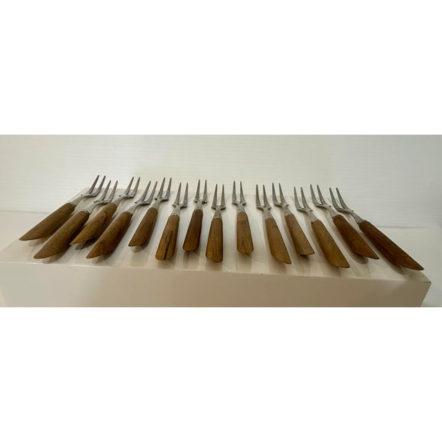 Vintage Japanese Mid-Century Stainless & Wood Cocktail Forks — Set of 12 For Sale In Phoenix - Image 6 of 12