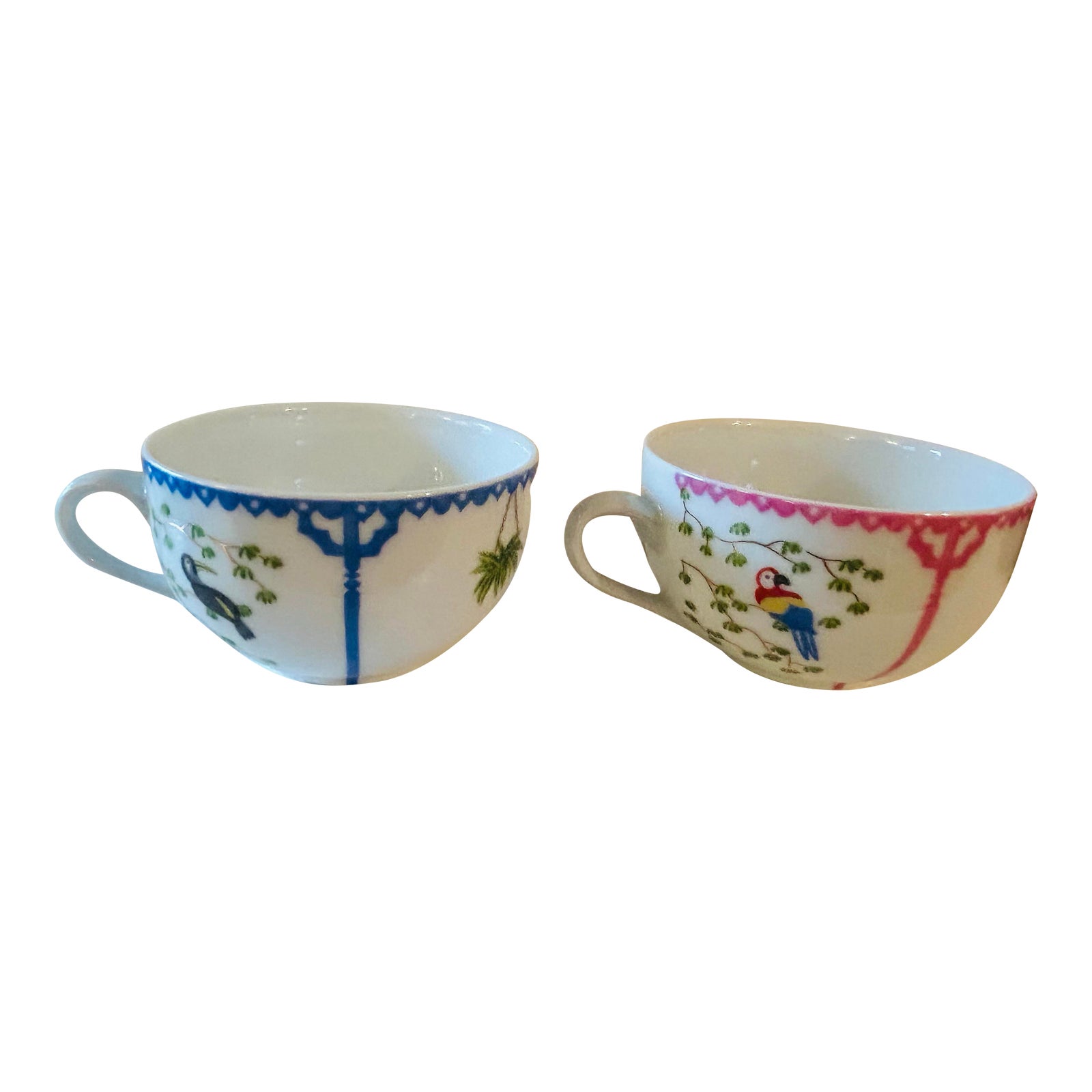1990s Philippe Deshoulieres Caraibes Tropical Pattern Cups- Set of