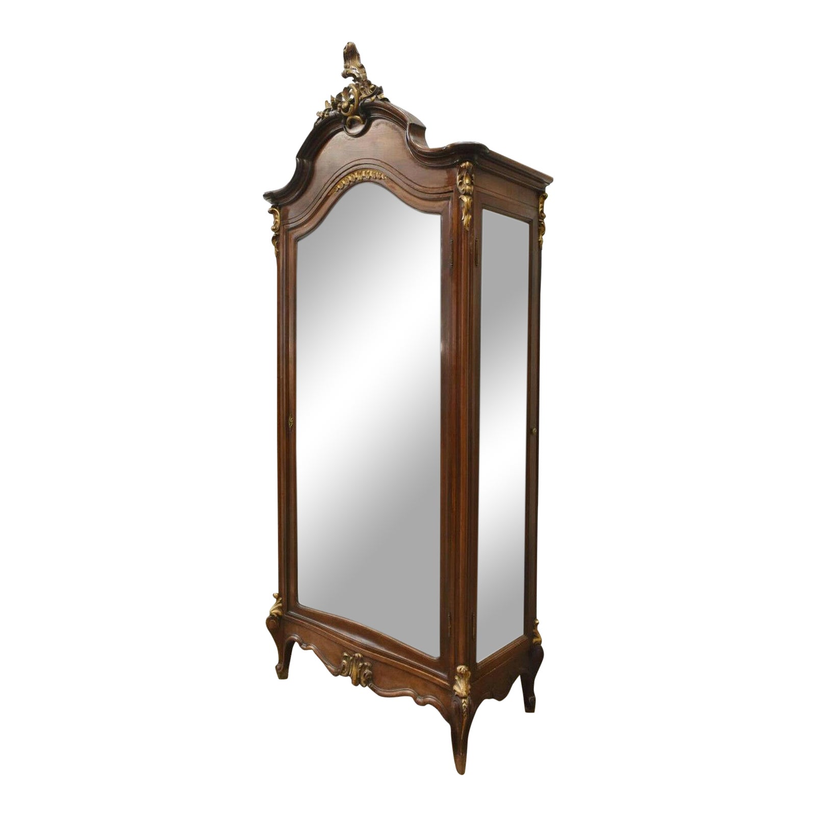Early 20th Century Vintage Mirrored Italian Louis Xv Style Walnut