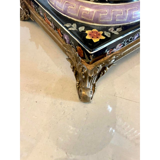 Brown Antique French Porcelain and Brass Mounted Jardinière Urns, 1880, Set of 2 For Sale - Image 8 of 17