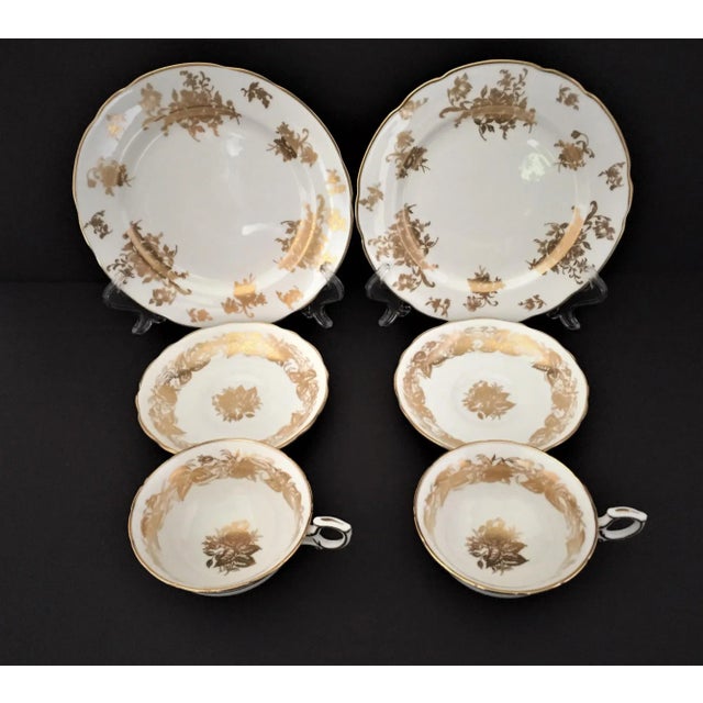 1930s Hammersley Rose Point White & Gold Bone China Teacup Trio Sets - Set for 2 For Sale - Image 9 of 13