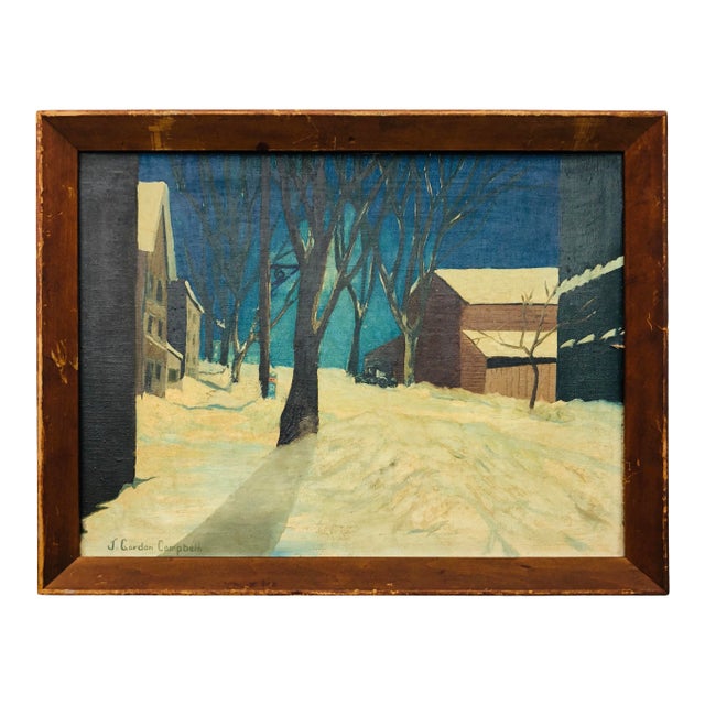 Winter Scene Campbell 14x17 O/B C. 1920’s For Sale