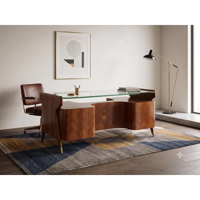 Large wood and brass desk by Vittorio Dassi, Italy, 1950s This impressive executive desk, designed by the renowned Italian...