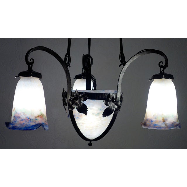 Antique Art Nouveau 4-Light Chandelier from Muller Frères Luneville, 1920s For Sale - Image 10 of 13