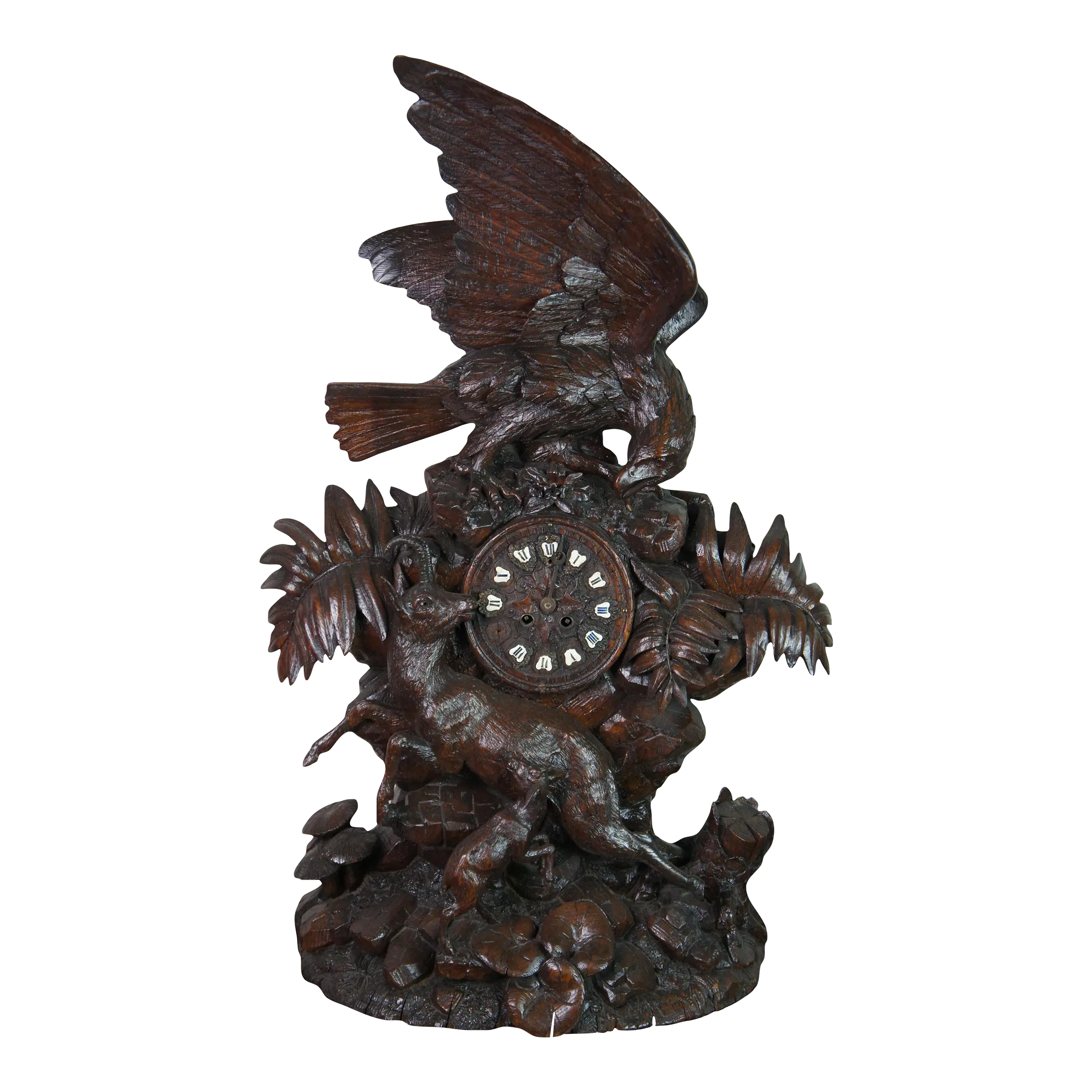 Antique German Black Forest Eagle Chamois Mantel Hunt Clock | Chairish