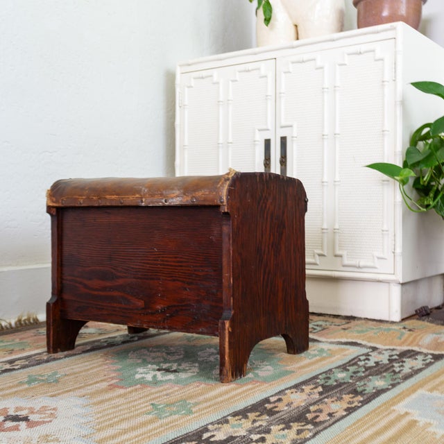19th Century Wood and Waxed Canvas Shoe Shine Stool With Storage For Sale - Image 9 of 16