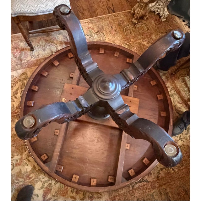 Tobey Furniture Chicago Carved Cherry Pedestal Dining Table, Wadsworth Hall Lake Geneva Provenance, C. 1902 For Sale - Image 9 of 11
