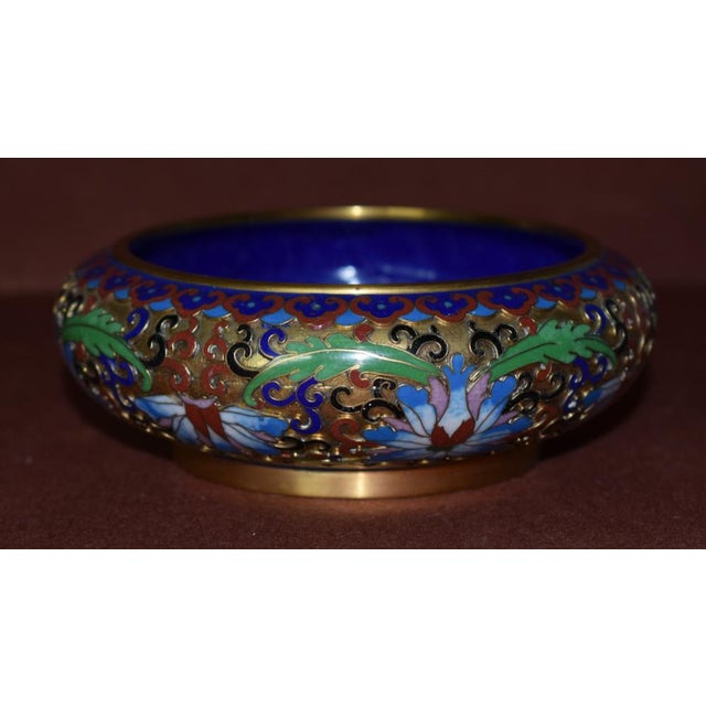 Metal Vintage Chinese Small Cloisonné Bowl With Floral Interior For Sale - Image 7 of 13