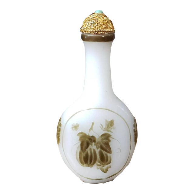 Circa 1900 Chinese Green Glass Overlay Grasshopper Motif Snuff Bottle For Sale