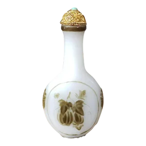 Circa 1900 Chinese Green Glass Overlay Grasshopper Motif Snuff Bottle