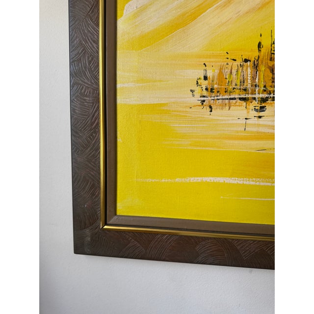Large Original Mid Century Modern Skyline Framed Artwork Signed For Sale In Philadelphia - Image 6 of 12