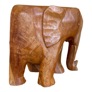 Vintage Hand-Carved Wooden Elephant Sculpture Figurine, Wood Decorative Animal Figure
