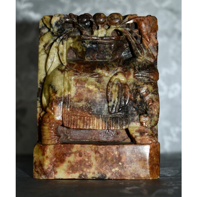 Vintage Chinese Carved Soapstone Book Ends W/Elephant Details For Sale - Image 11 of 11