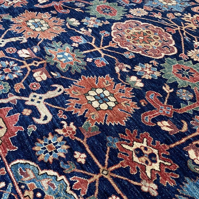Navy Blue Persian Mahal Hand-Knotted Wool Rug - 8' X 9'11" For Sale - Image 6 of 17