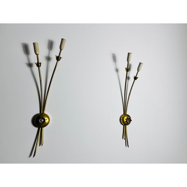Stilnovo Pair of Mid-Century Brass Sputnik Wall Lamps, Italy, 1960s For Sale - Image 4 of 9