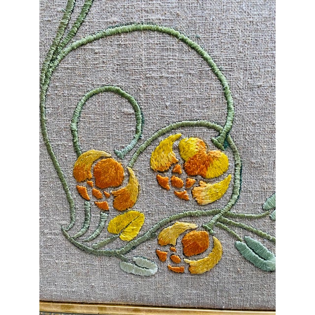 Art Nouveau 1910s Framed Antique Art Nouveau Silk Floral Embroidery on Linen For Sale - Image 3 of 10