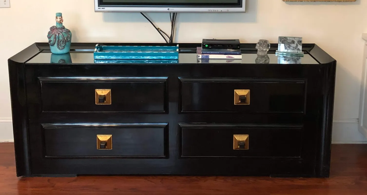Mid-Century Modern James Mont Signed Black Lacquer Dresser