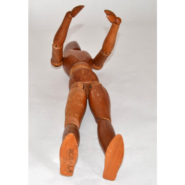 1950 Morilla Maniquette Japan Large Carved Wood Articulated Mannequin Figure For Sale - Image 12 of 15