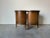 A Pair of Harold Schwartz for Romweber Demilune Pecan End Tables or Nightstands With Decorative Bronze Pulls For Sale - Image 11 of 12