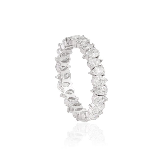 VR Jewels Certified 2.3 Carat Pear Cut Diamond Full Eternity Band Ring Size 4 in 18k White Gold For Sale - Image 4 of 17