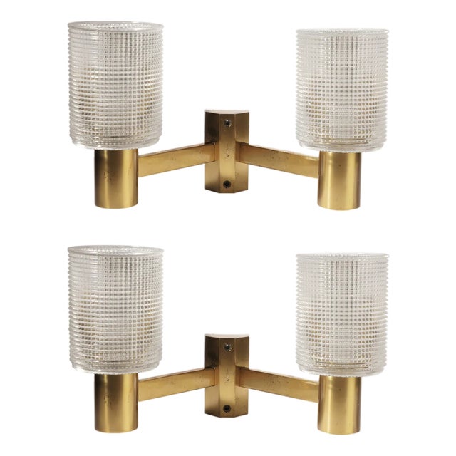 Mid-Century Modern Sconces attributed to Carl Fagerlund for Orrefors, Set of 2 For Sale