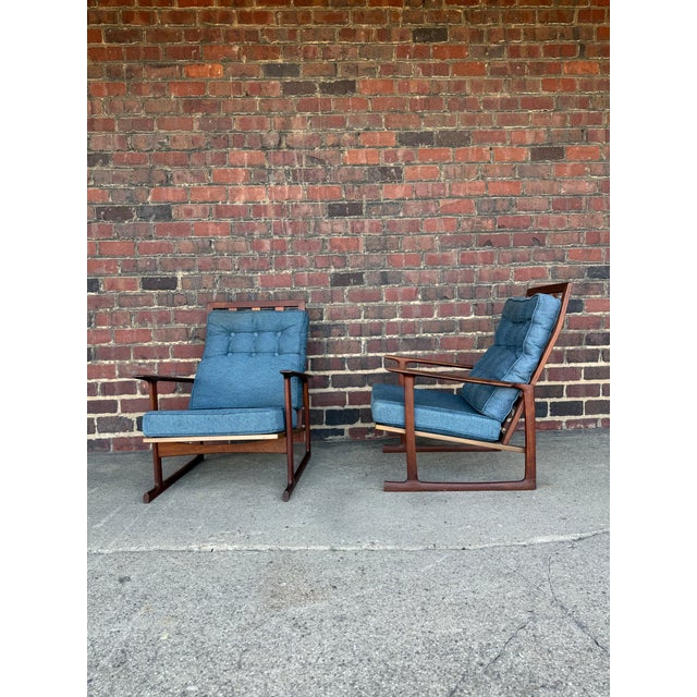 Wood Pair of Mid-Century Danish Modern Lounge Chairs by Selig For Sale - Image 7 of 12