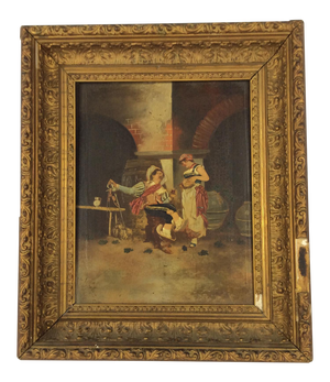 Italian Grand Tour 19th Century Painting in Carved Gilt Wood Frame Free Shipping