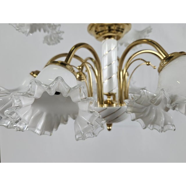 Large Ceramic Chandelier in Brass and Murano Glass, Italy, 1970s For Sale - Image 11 of 18