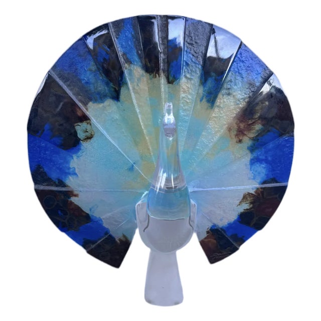 Vintage French Signed Daum Art Glass Pate De Verre Peacock Sculpture/Figurine For Sale