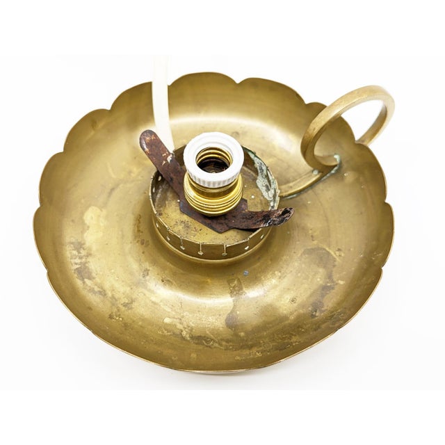 Brass and Opaline Glass Bedside Table Lamps in the style of Arreduloce, 1940s, Set of 2 For Sale - Image 12 of 14