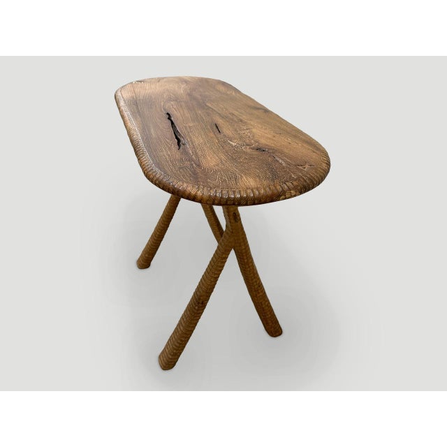 2010s Andrianna Shamaris Midcentury Couture Teak Wood Side Table For Sale - Image 5 of 6