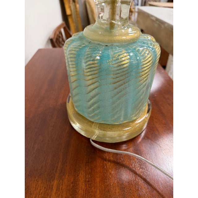 Mid 20th Century Monumental Barovier & Toso Aqua With Gold Inclusions Murano Table Lamp For Sale - Image 9 of 9