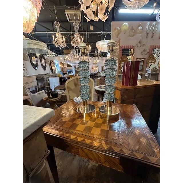 2000 - 2009 Pair of Murano Fontana Green Glass Lamps For Sale - Image 5 of 5