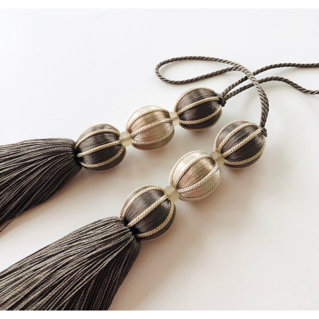 Pair of Smoky Ash and Stone Colored Beaded Key Tassels For Sale - Image 11 of 14